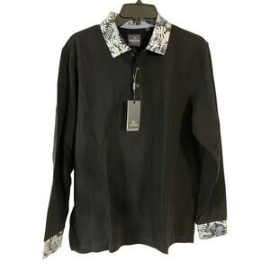 VEBOON Men's Long Sleeve Casual Polo size M Shirts Hawaiian Print Fashion